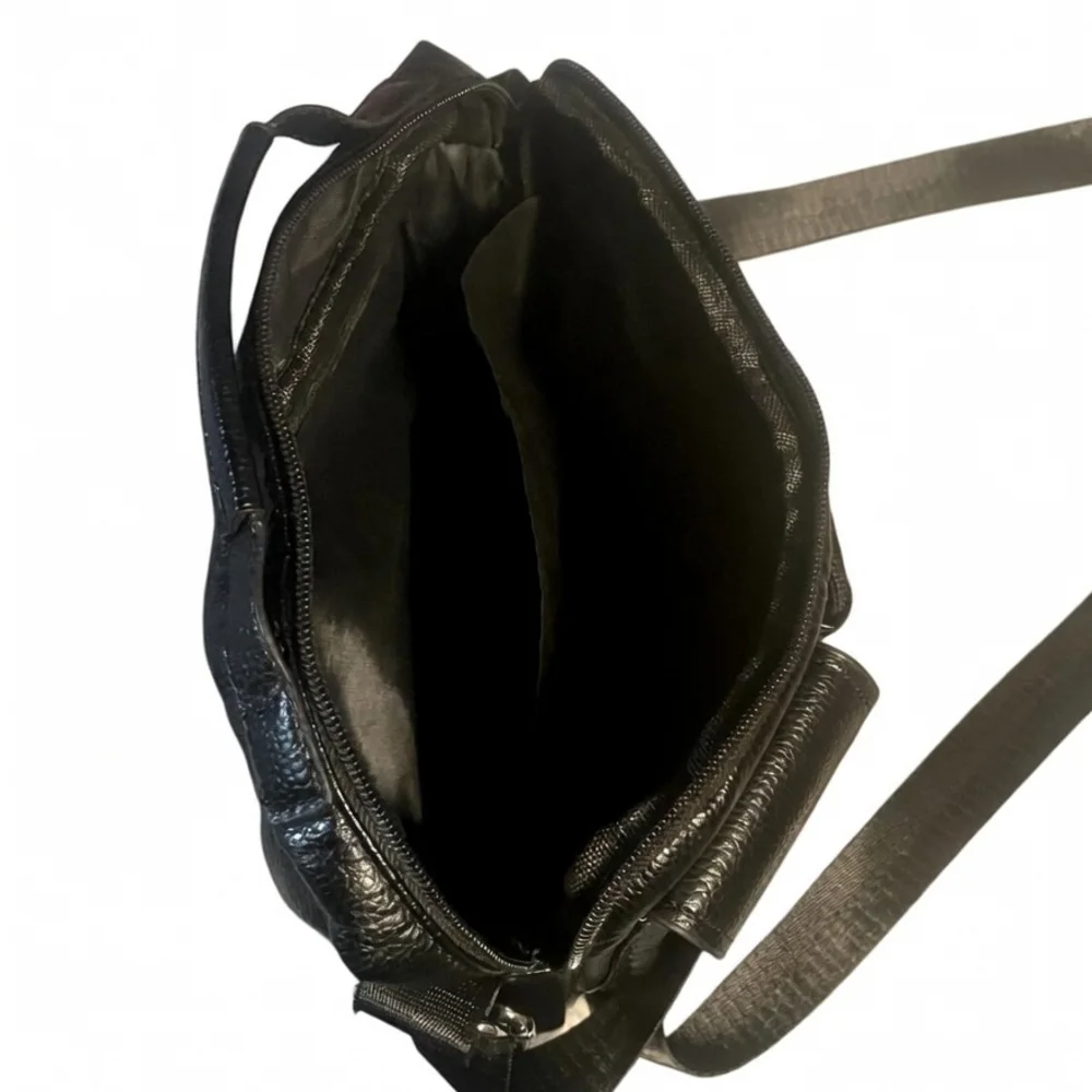 Black Men's Leather-Look Messenger Bag - Compact Crossbody